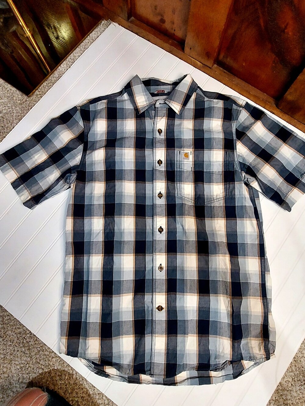 Carhartt Men's Short Sleeve Plaid Button-Up Shirt - Blue/White